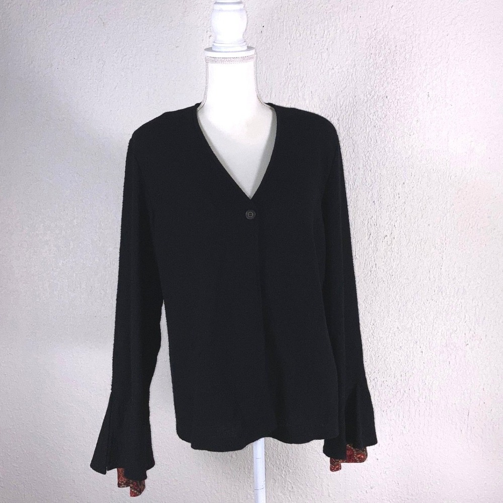 De Sentino Passeport Black Flare Sleeve Cardigan Paisley Cuff Vintage XL Canada